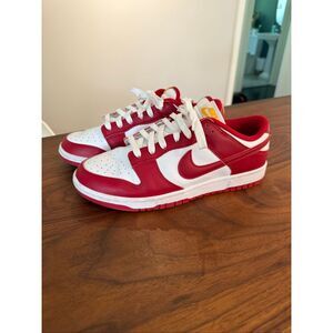 Nike Women's Red White Dunk Low Retro Lace-up Athletic Sneaker Shoes Size 8.5